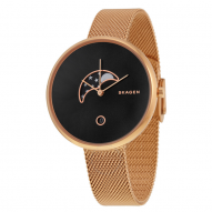 Gitte Moonphase Black Dial Rose Gold-tone Mesh Ladies Watch SKW2371