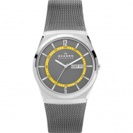 Skagen Melbye Three-Hand Day-Date Gunmetal-Tone Stainless Steel Mesh Watch