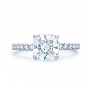 14K White Gold 0.48Ctw Semi Mount With 1.50Ct Cushion Head.