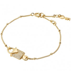 Michael Kors Ladies 14K Gold Plated Pave Set Cubic Zirconia Padlock Bracelet MKC1042AN710