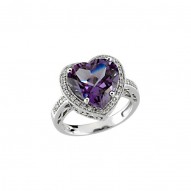 14K White Amethyst & 1/6 CTW Diamond Ring