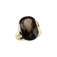14K Yellow Checkerboard Smoky Quartz Design Ring