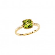 14K Yellow Checkerboard Peridot & 1/10 CTW Diamond Ring