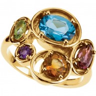 Swiss Blue Topaz, Pink Tourmaline, Peridot, Amethyst & Citrine Ring