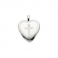 Sterling Silver 16x15.75mm Cross Heart Locket