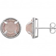 Sterling Silver Rose Gold Plated Rose Quartz & 1/8 CTW Diamond Earrings