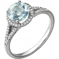 14K White Aquamarine & 1/5 CTW Diamond Ring