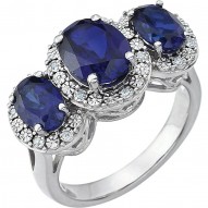 14K White Created Blue Sapphire & .04 CTW Diamond Ring