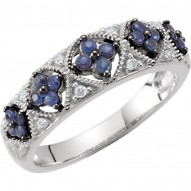 Sterling Silver Sapphire & .05 CTW Diamond Ring Size 6