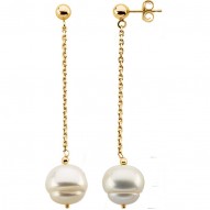 Sterling Silver 9-11mm Freshwater Cultured Pearl Dangle Earrings
