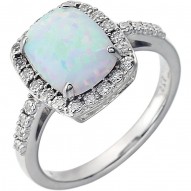 14K White Created Opal & .07 CTW Diamond Ring
