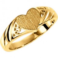 14K Yellow Heart Signet Ring