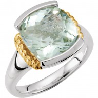 Sterling Silver & 14K Yellow Green Quartz Ring