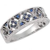 Blue Sapphire & Diamond Accented Granulated Design Ring