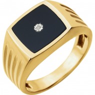 14K Yellow Men-s Onyx & .004 CTW Diamond Ring