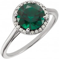 14K White ChathamB. Created Emerald and .05CTW Diamond Ring