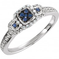 Sterling Silver Blue Sapphire & .06 CTW Diamond Ring