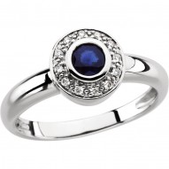 Blue Sapphire & Diamond Halo-Style Ring