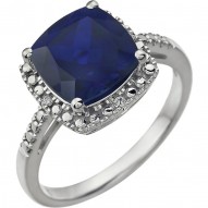 14K White Created Blue Sapphire & .03 CTW Diamond Ring
