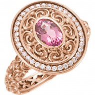 14K Rose 7x5mm Pink Tourmaline & 1/5 CT Diamond Ring