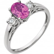 14K White Created Pink Sapphire & .04 CTW Diamond Ring
