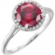 14K White ChathamB. Created Ruby and .05CTW Diamond Ring