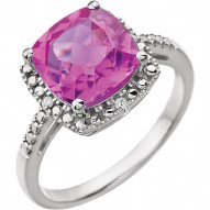 14K White Created Pink Sapphire & .03 CTW Diamond Ring