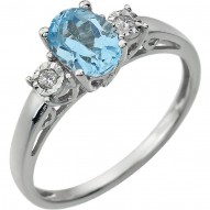 14K White Swiss Blue Topaz & .04 CTW Diamond Ring