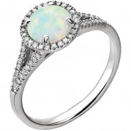 14K White Lab Grown Opal and 1/6 CTW Diamond Ring