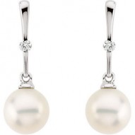 14K White Freshwater Pearl & .06 CTW Diamond Earrings