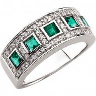 14K White Emerald & 3/8 CTW Diamond Ring