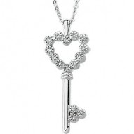 14K White 1/10 CTW Diamond Heart Key Necklace