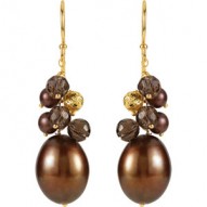 Freshwater Cultured Dyed Chocolate Pearl & Smoky Quartz Earrings