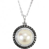 14K White Freshwater Cultured Pearl with 1/4 CTW Black & White Diamond 18" Necklace