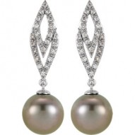 14K White 1/4 CTW Diamond and Tahitian Pearl Earrings