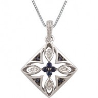 Sterling Silver Blue Sapphire & .025 CTW Diamond 18" Necklace