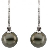 14K White Tahitian Cultured Pearls & 1/8 CTW Diamond Earrings
