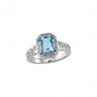 Aquamarine & Diamond Halo-Style Ring