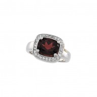 Mozambique Garnet & Diamond Halo-Style Ring