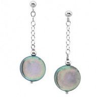 Sterling Silver Freshwater Cultured Black Coin Pearl Earrings