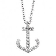 14K White 1/8 CTW Diamond Anchor Necklace