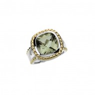 14K White & Yellow Green Quartz & 1/10 CTW Diamond Ring