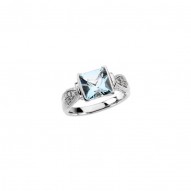 14K White Aquamarine & 1/8 CTW Diamond Ring