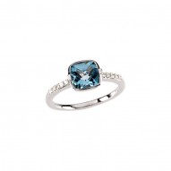 14K White Swiss Blue Topaz & 1/10 CTW Diamond Ring