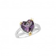 Sterling Silver & 14K Yellow Heart Amethyst Rope Design Ring