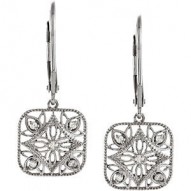 Sterling Silver 1/10 Diamond Accented Lever Back Earrings