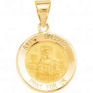 14K Yellow 18.25mm Round Hollow St. Barbara Medal