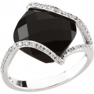 14K White Onyx & 1/5 CTW Diamond Ring Size 7
