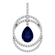 14K White Chatham® Created Blue Sapphire & 1/2 CTW Diamond Pendant