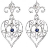 Sterling Silver with 14K White Post Sapphire & .04 CTW Diamond Earrings